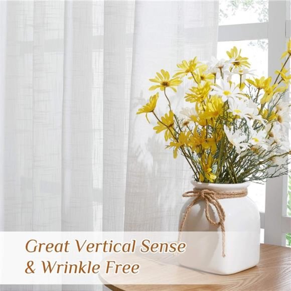 White Sheer Linen Curtains for Living Room, Rod Pocket & Back Tab Sweep to Floor - Picture 5 of 6